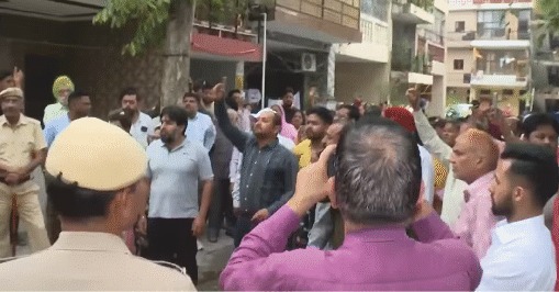 Protest Against Demolition of Illegal Constructions in Sector-45